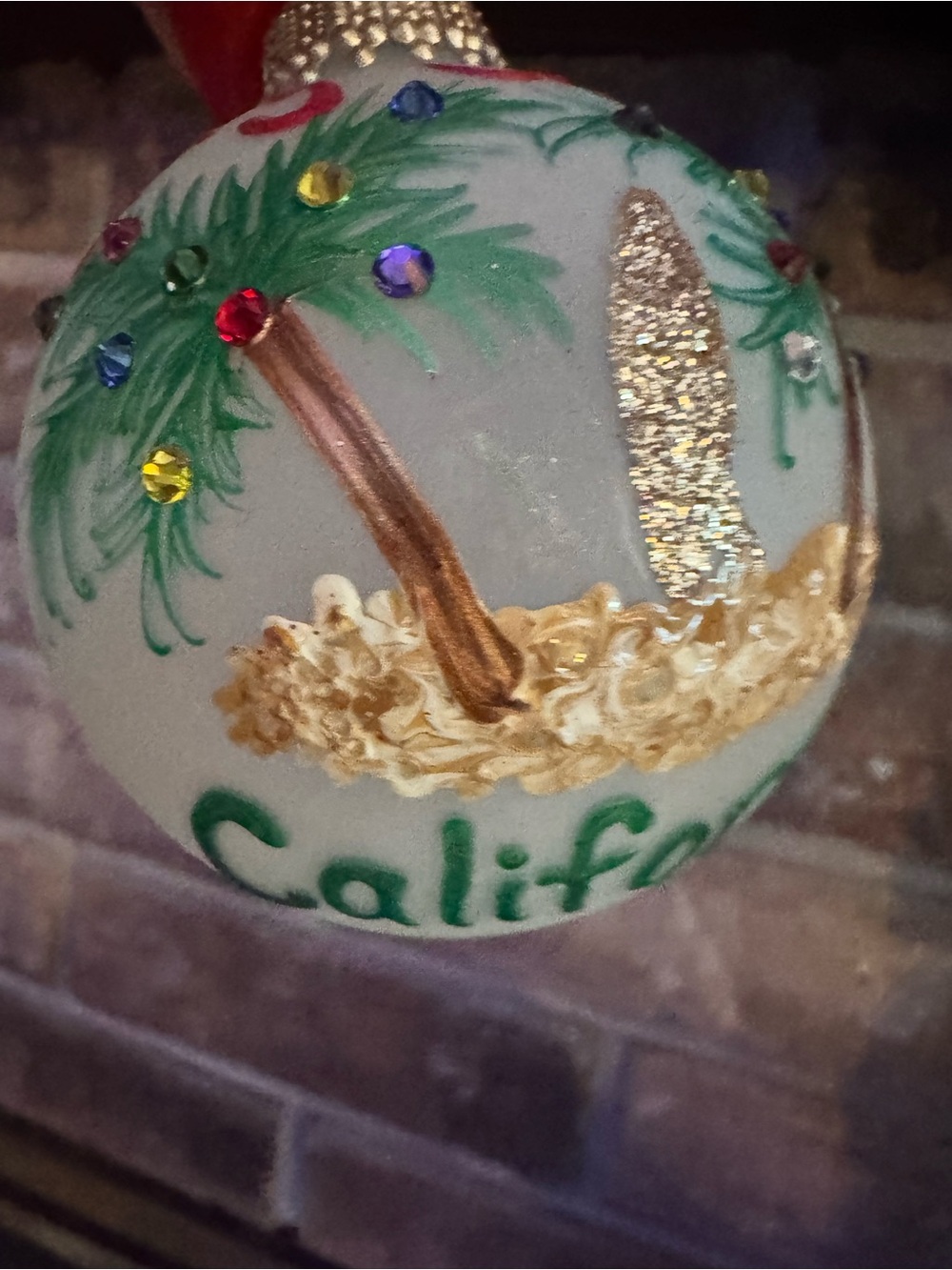 Glass Palm Tree Holiday Ornament - Green California Script